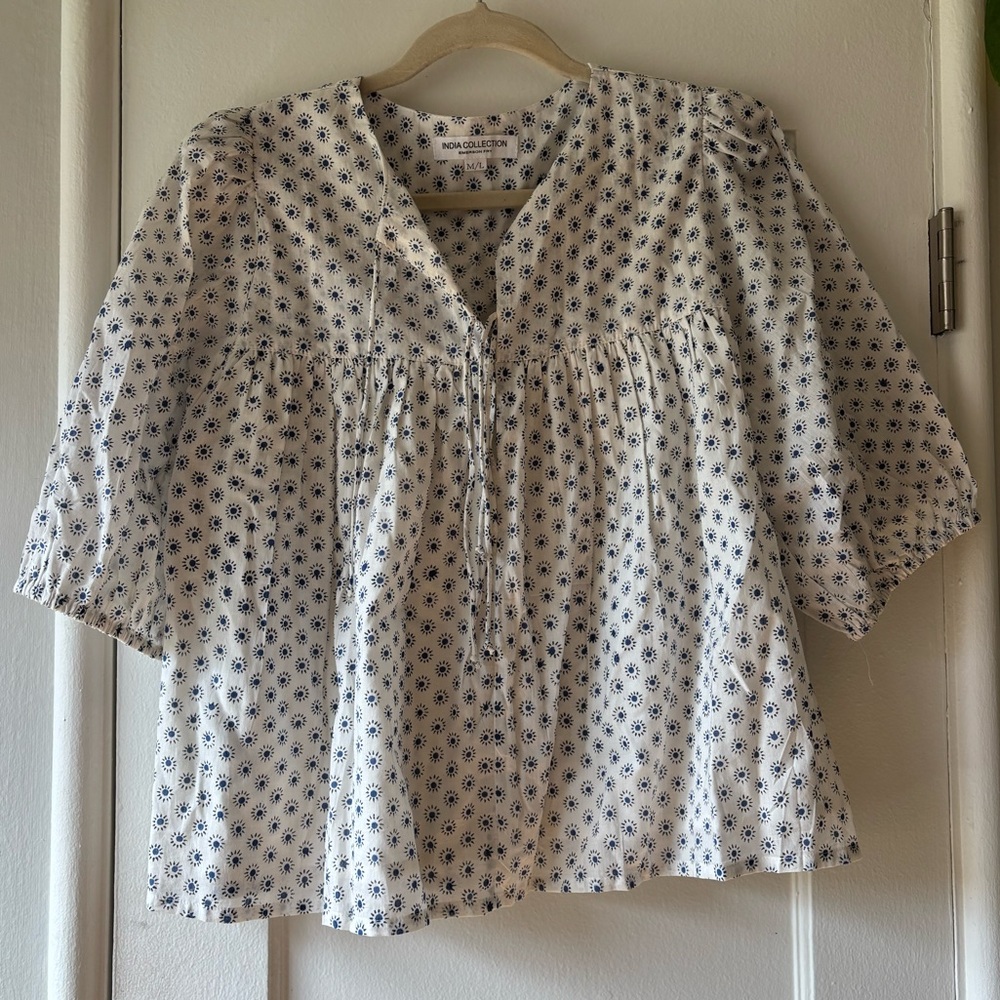 SOLD Emerson Fry India Collection Blue and White Top